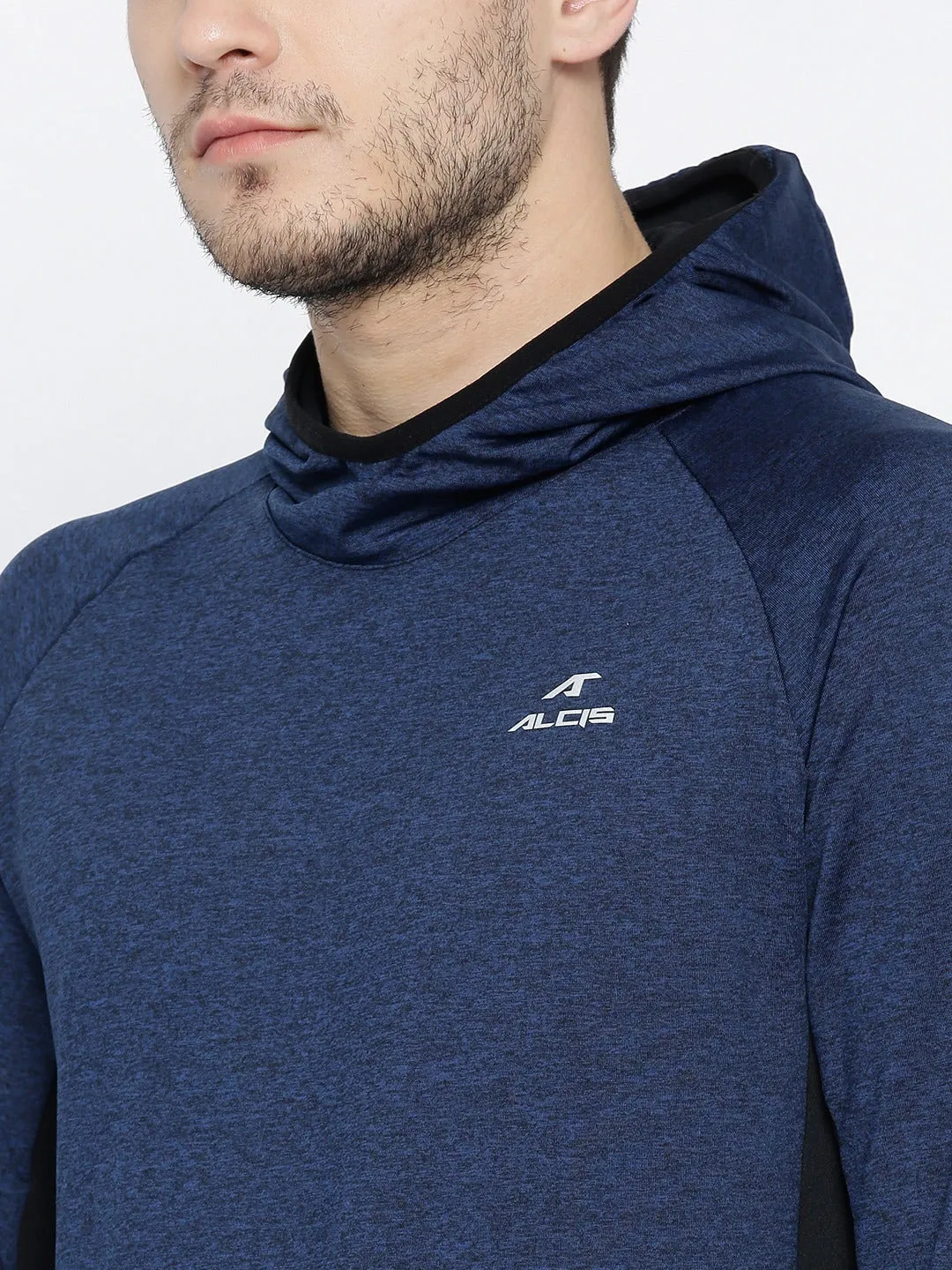 Alcis Men Navy Blue Solid Hooded Sweatshirt