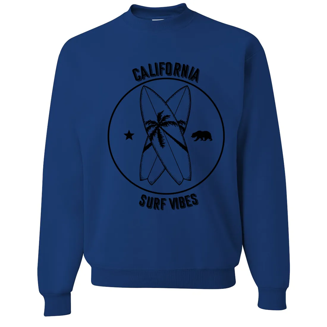 Surf Vibes Black Print Crewneck Sweatshirt